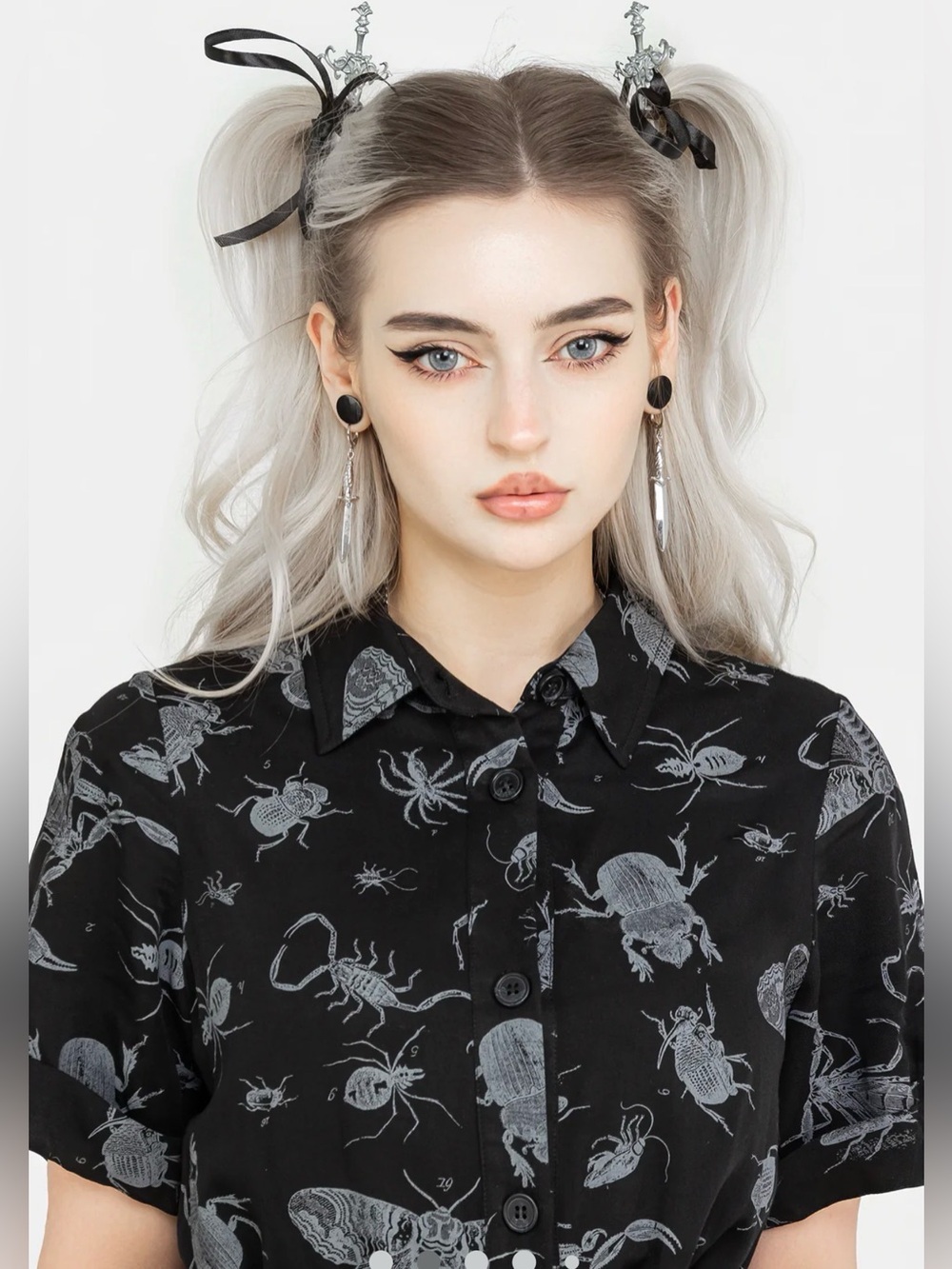 Disturbia Parasite Bugs Black Button-Front Midi Dress - Picture 4 of 8